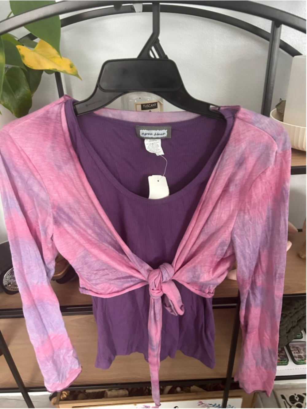Women's Agua Blues Purple Pink Tie-Dye Long Sleeve Tee M